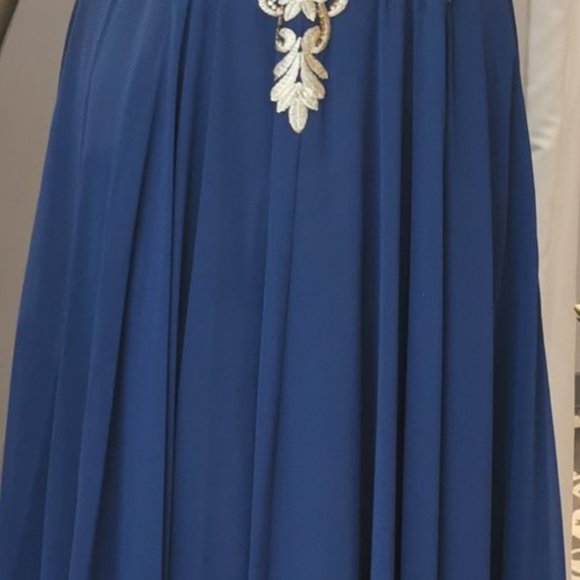 Size 6 navy/gold chiffon + embroidery formal/prom gown - Picture 5 of 5